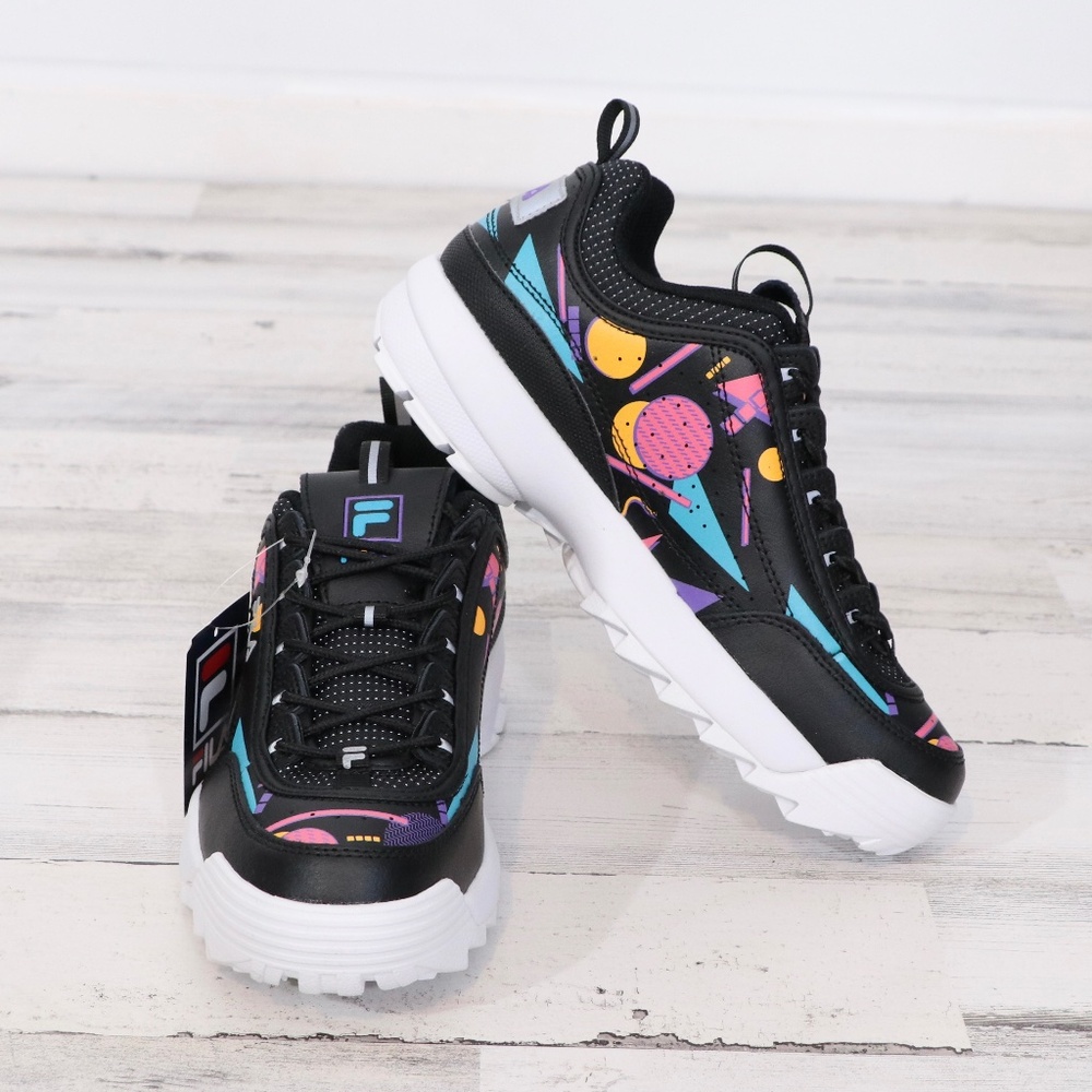 Fila Disruptor 2 Black / Bubblegum/ White Kids Size 7 NEW